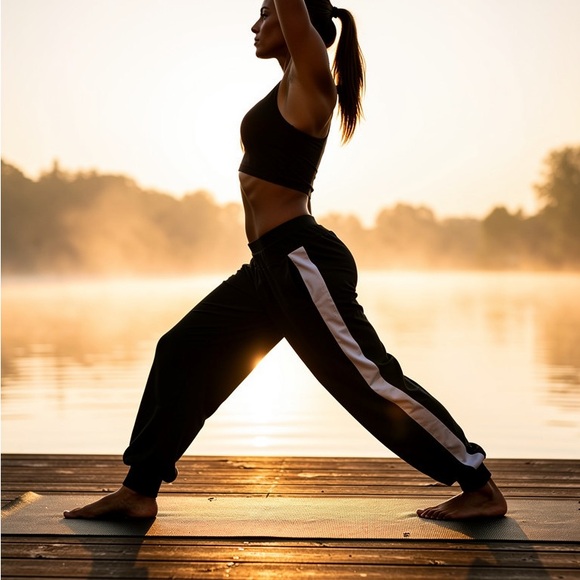 Athleta Pants - Athleta Black Jogger Pants with White Side Stripes with Zip Pockets Size M